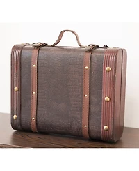 Vintiquewise Decorative Wooden Leather Suitcase