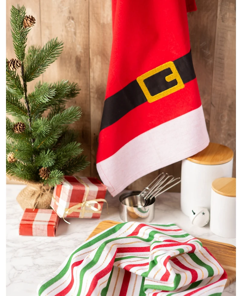 Design Imports Assorted Santa Belt Dishtowel Set