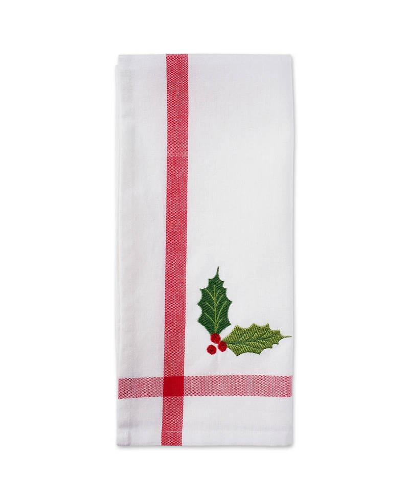 Design Imports Stripe Holly Mistletoe Holiday embroidered Dishtowel Set