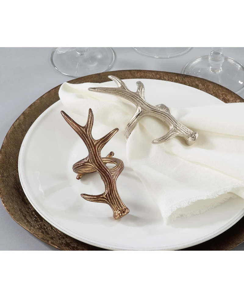 Saro Lifestyle Rustic Napkin Ring With Antler Design, Set of 4