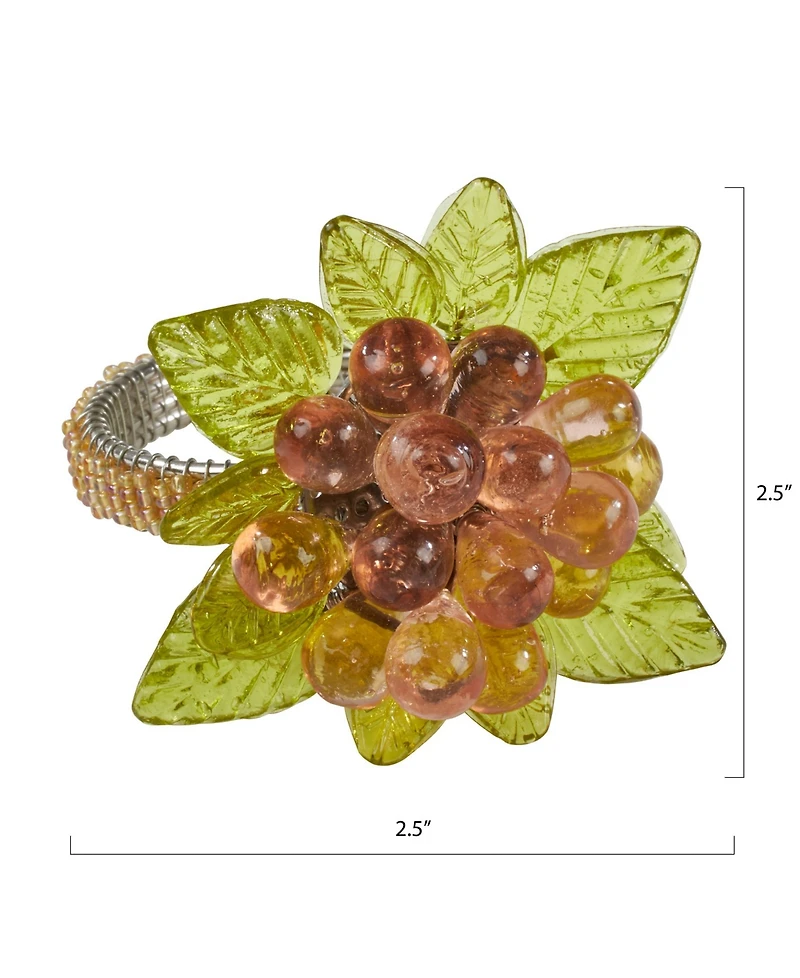 Saro Lifestyle Flower and Leaves Design Beaded Napkin Ring, Set of 4