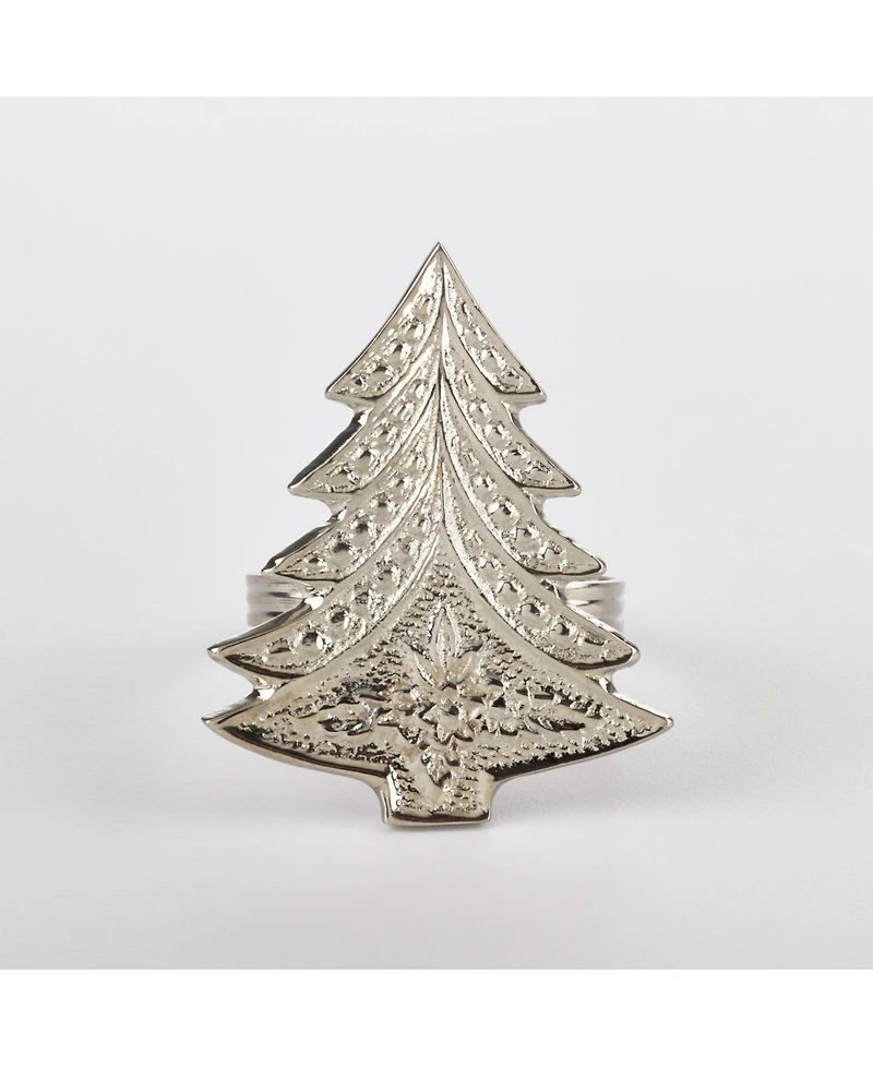 Saro Lifestyle Christmas Tree Design Christmas Tree Napkin Ring, Set of 4