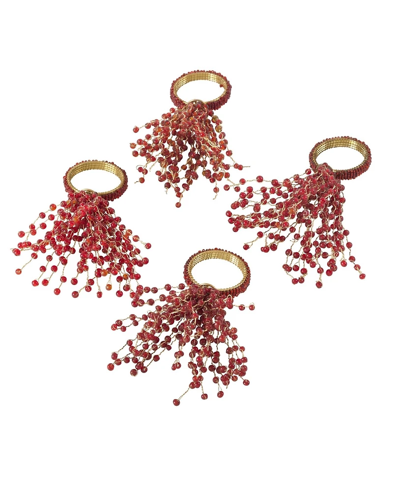 Saro Lifestyle Beaded Spray Design Napkin Ring, Set of 4