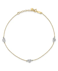 Puff Heart Anklet with 1" Anklet in 14k Yellow and White Gold
