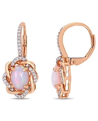 Blue-Hued Opal (1-1/2 ct. t.w.) and Diamond (1/4 ct. t.w.) Halo Swirl Earrings in 10k Rose Gold