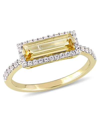 Baguette Cut Citrine (1-1/5 ct. t.w) and White Sapphire (1/3 ct. t.w.) Halo Ring in 18k Yellow Gold Over Sterling Silver