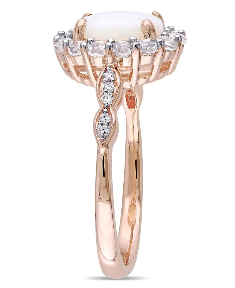 Opal (7/8 ct. t.w.), White Topaz (5/8 t.w.) and Diamond Accent Vintage Halo Ring 14k Rose Gold