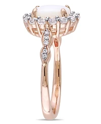 Opal (7/8 ct. t.w.), White Topaz (5/8 t.w.) and Diamond Accent Vintage Halo Ring 14k Rose Gold