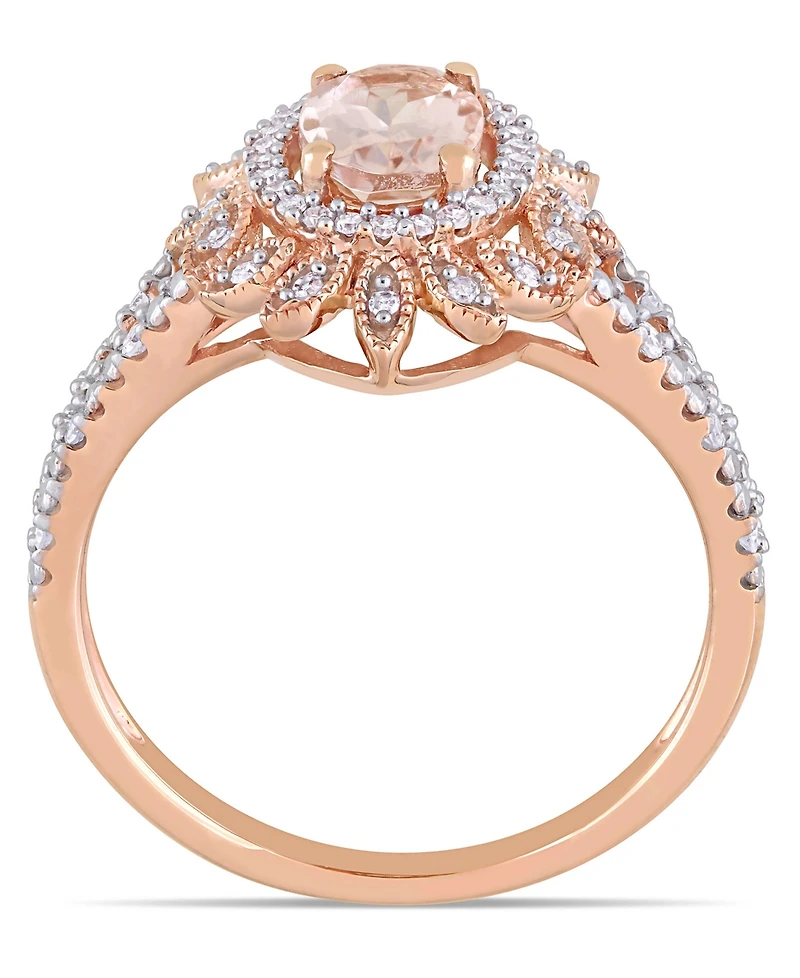 Morganite (3/4 ct. t.w.) and Diamond (1/5 Floral Halo Ring 10k Rose Gold