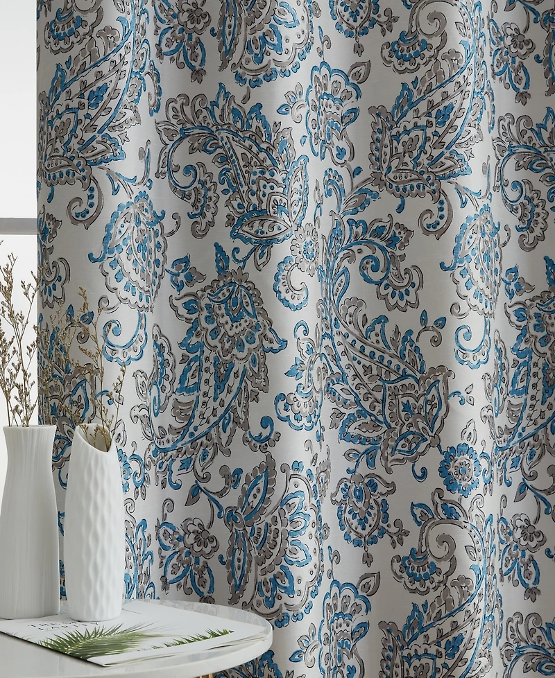 Hlc.me Amalfi Paisley Faux Silk 100% Blackout Room Darkening Thermal Lined Curtain Grommet Panels for Bedroom
