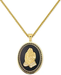 Legacy for Men by Simone I. Smith Men's Praying Hands 24" Pendant Necklace in Black Enamel & Yellow Ion-Plated Stainless Steel