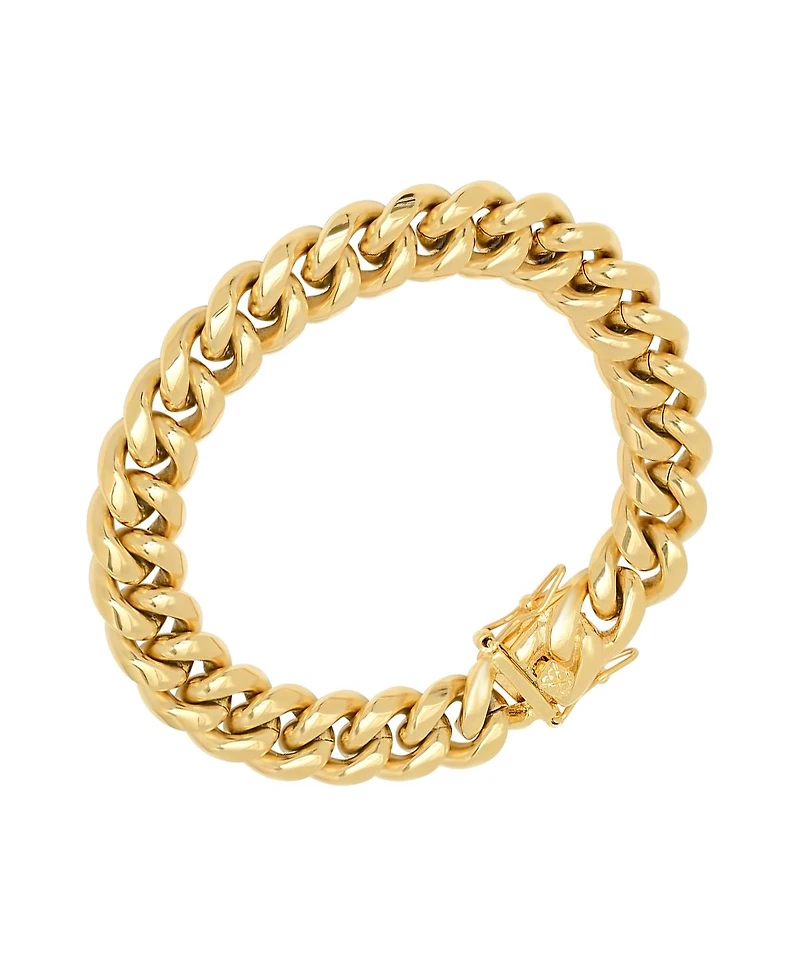 Steeltime Men's 18k gold Plated Stainless Steel Miami Cuban Chain Link Style Bracelet with 12mm Box Clasp Bracelet