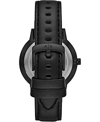 Men's Black Leather Strap Watch 42mm