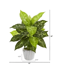 Nearly Natural 19" Dieffenbachia Artificial Plant in White Vase, Set of 2
