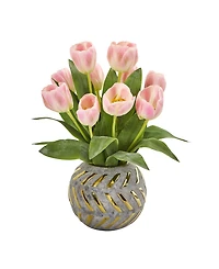 Nearly Natural Tulip Artificial Arrangement in Decorative Vase