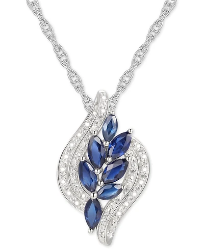 Sapphire (1-1/6 ct. t.w.) & Diamond (1/10) 18" Pendant Necklace in Sterling Silver