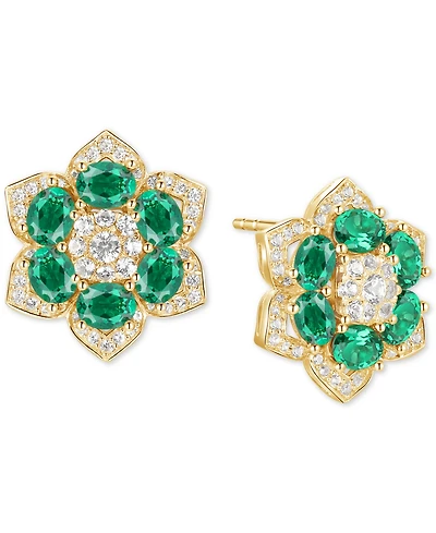 Ruby (2-1/2 ct. t.w.) & Diamond (1/2 ct. t.w.) Flower Stud Earrings in 14k Rose Gold (Also Available in Emerald)