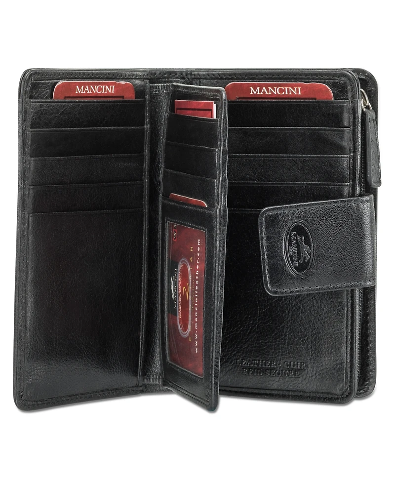 Mancini Equestrian-2 Collection Rfid Secure Medium Clutch Wallet