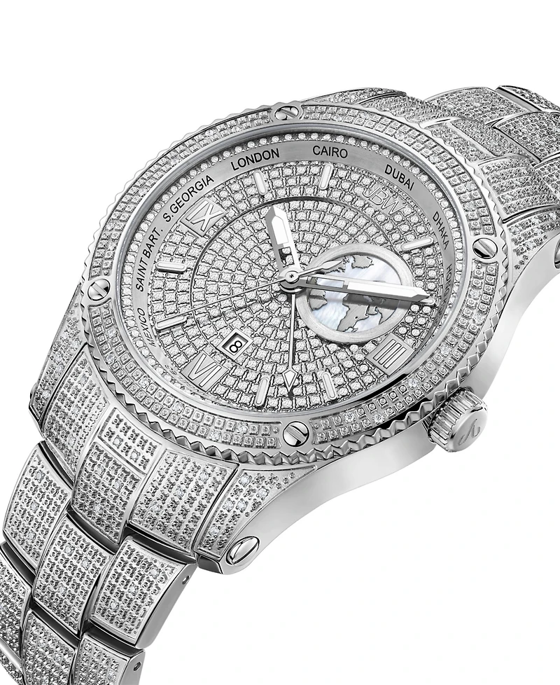 Jbw Men's Jet Setter Gmt Silver-Tone Stainless Steel Bracelet Watch 46mm