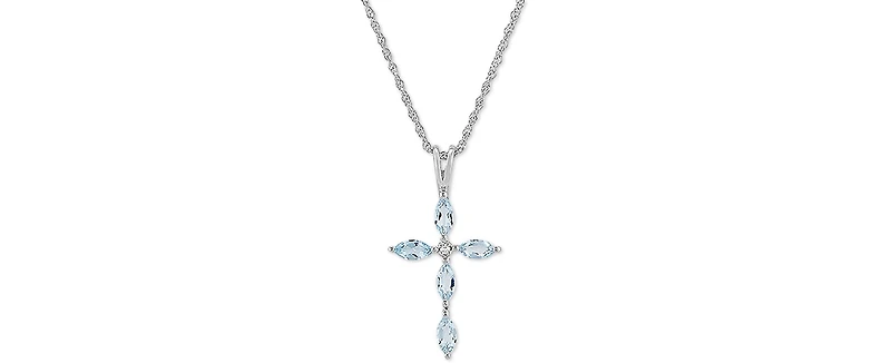 Aquamarine (1/2 ct. t.w.) & Cubic Zirconia 18" Cross Pendant Necklace in Sterling Silver