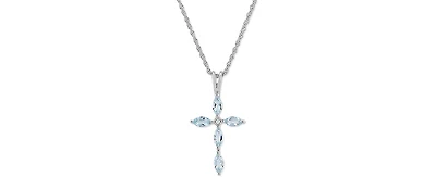 Aquamarine (1/2 ct. t.w.) & Cubic Zirconia 18" Cross Pendant Necklace in Sterling Silver