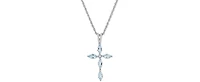 Aquamarine (1/2 ct. t.w.) & Cubic Zirconia 18" Cross Pendant Necklace in Sterling Silver