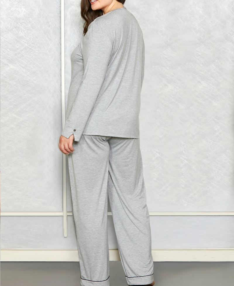iCollection Plus Size Contrast Lace and Modal Comfy Sleep and Lounge Set