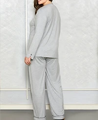 iCollection Plus Size Contrast Lace and Modal Comfy Sleep and Lounge Set