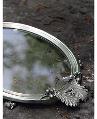 Vagabond House Pewter Acorn and Oak Leaf Oval Glass Tray