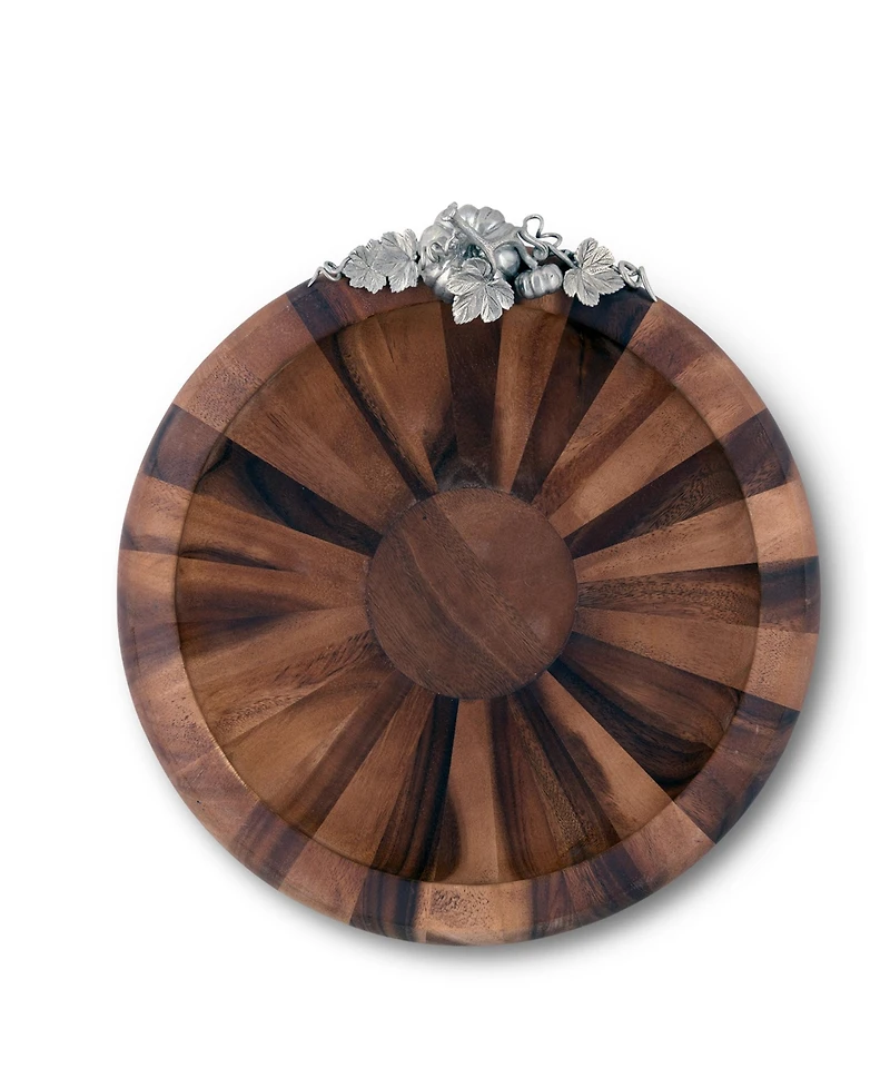 Vagabond House Acacia Wood "Harvest" Serving, Salad, Fruit Bowl with Solid Pewter Accents