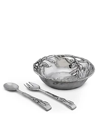 Arthur Court Sand-Cast Aluminum Salad Set, Olive Pattern, 3 Pieces Bowl Plus 2 Servers