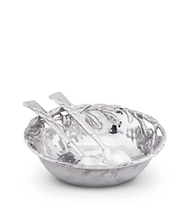 Arthur Court Sand-Cast Aluminum Salad Set, Olive Pattern, 3 Pieces Bowl Plus 2 Servers