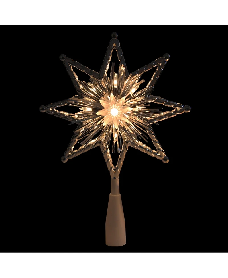 Northlight 8" Retro Silver Tinsel 8-Point Star Christmas Tree Topper - Clear Lights