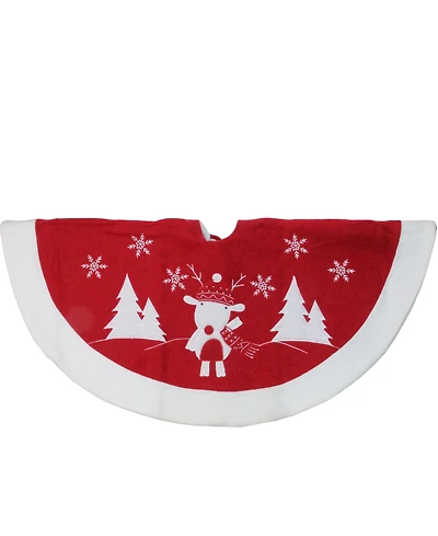 Northlight 46" Red and White Winter Reindeer Embroidered Christmas Tree Skirt