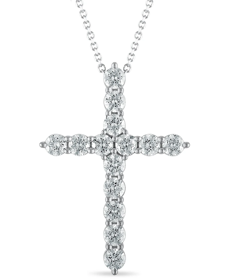 Diamond 18" Cross Pendant Necklace (2 ct. t.w.) in 14k White Gold
