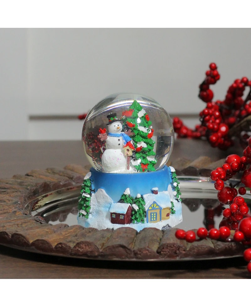 Northlight 4.75" Musical Snowman Red Cardinal and Christmas Tree Snow Globe