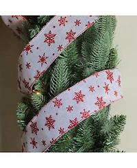 Northlight White and Red Snowflakes Burlap Wired Christmas Craft Ribbon 2.5" x 10 Yards