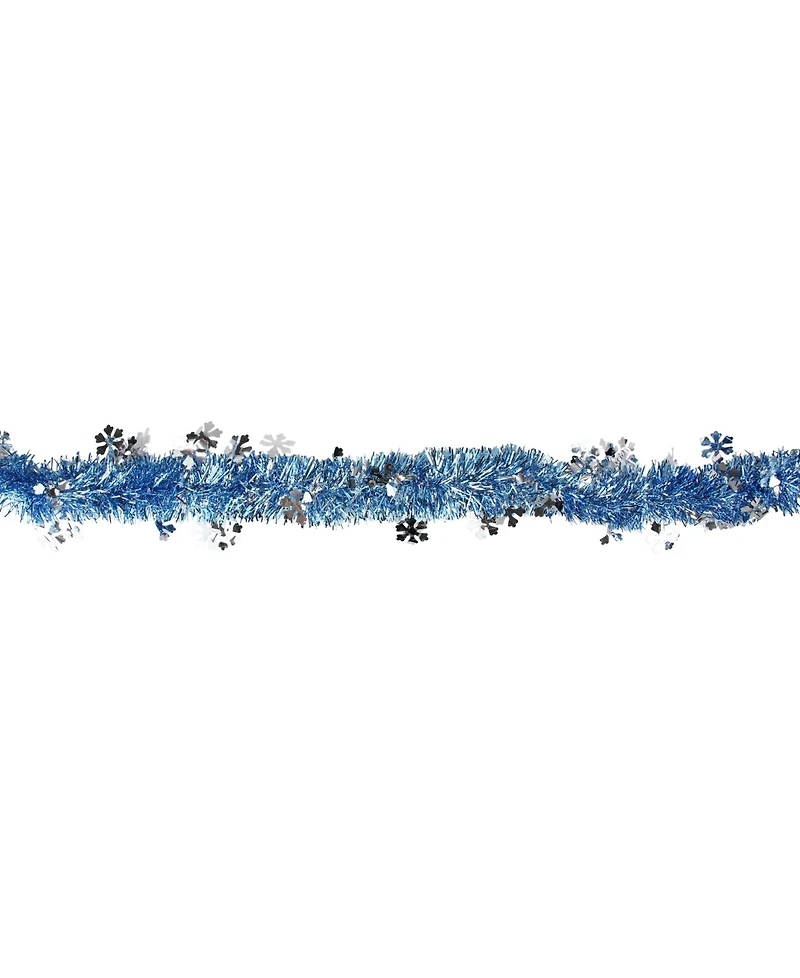 Northlight 12' Blue Christmas Tinsel Garland with Silver Holographic Snowflakes - Unlit