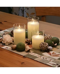 Lumabase Battery Operated Realistic Flame Led Wax Candles in Glass Holders, Set of 3