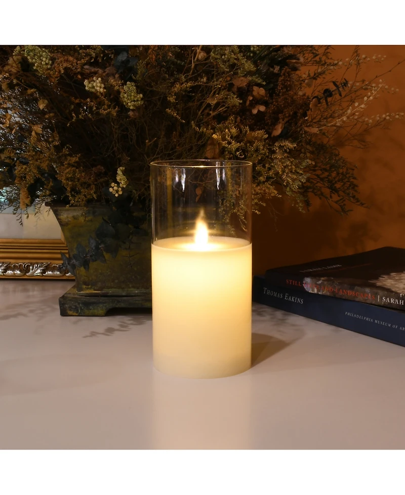 Lumabase 8" Battery Operated Realistic Flame Led Wax Candle in Glass Holder
