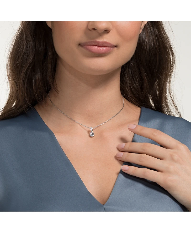 Swarovski Silver-Tone Crystal Solitaire Pendant Necklace, 14-7/8" + 2" extender