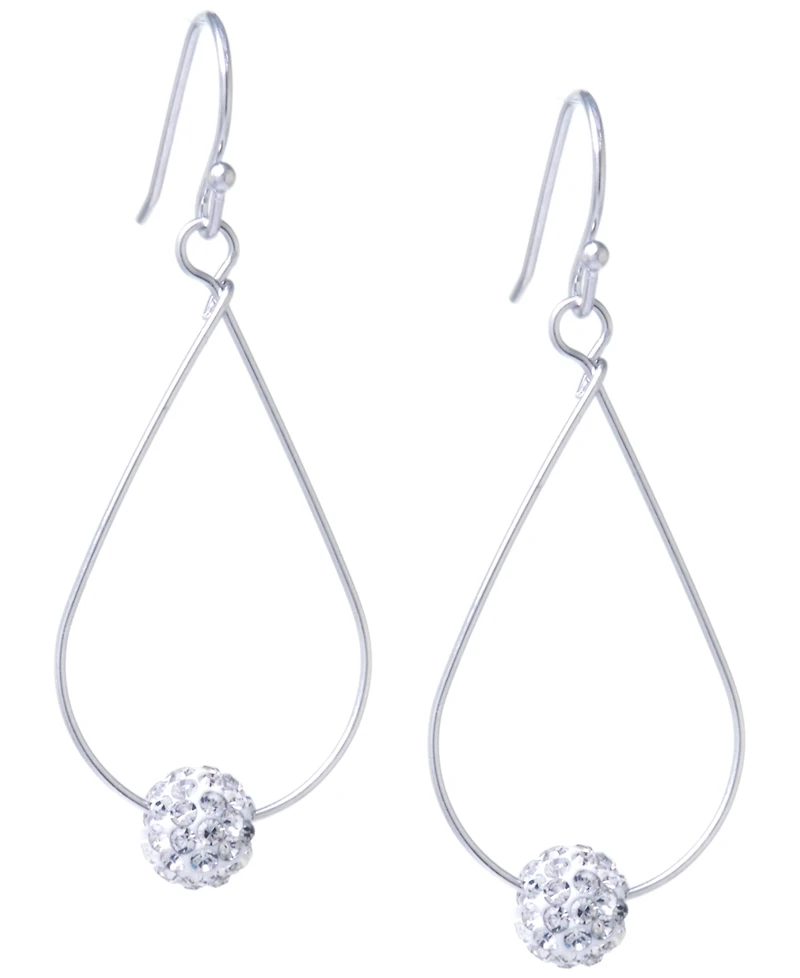 Pave Crystal Ball on an Open Tear Drop Wire Earrings Set in Sterling Silver. Available in Clear or Gray
