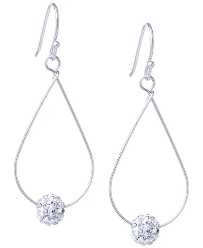 Pave Crystal Ball on an Open Tear Drop Wire Earrings Set in Sterling Silver. Available in Clear or Gray