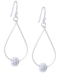 Pave Crystal Ball on an Open Tear Drop Wire Earrings Set in Sterling Silver. Available in Clear or Gray