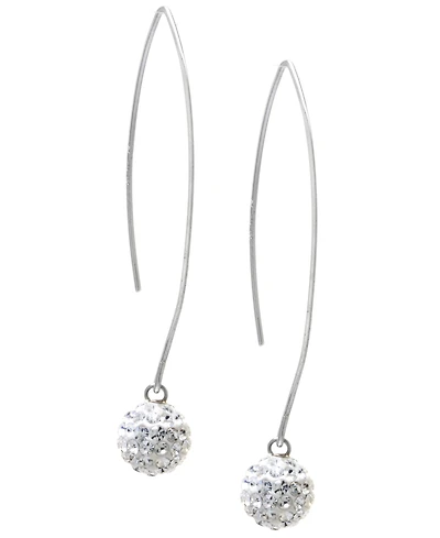 Crystal Pave Orb Threader Earrings Sterling Silver