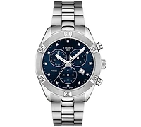 Tissot Women's Swiss Chronograph T-Classic Pr 100 Diamond (1/20 ct. t.w.) Gray Stainless Steel Bracelet Watch 38mm