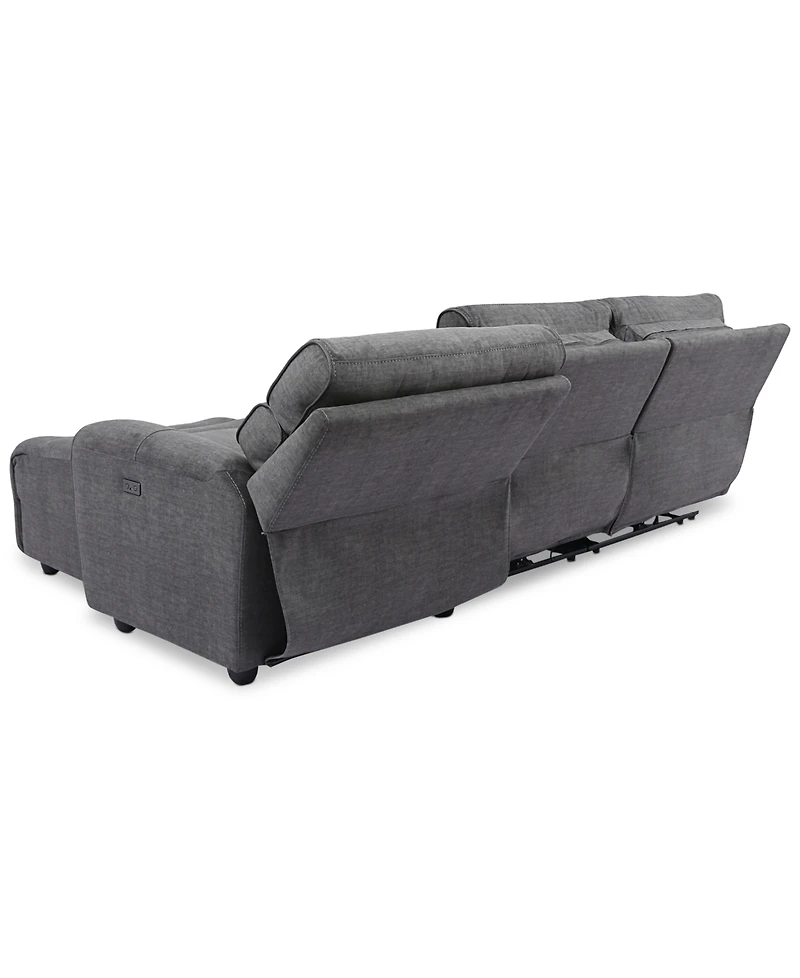 Closeout! Hutchenson 3-Pc. Fabric Chaise Sectional with 2 Power Recliners and Headrests
