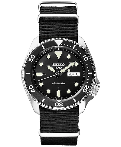 Limited Edition Seiko Men's Automatic 5 Sports Black Nylon Strap Watch 42.5mm, Created for Macy's