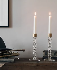 Orrefors Carat Brass Medium Candlestick Pair