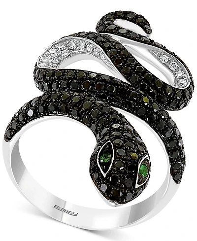 Effy Diamond (1-5/8 ct. t.w.) & Emerald Accent Snake Ring in 14k White Gold